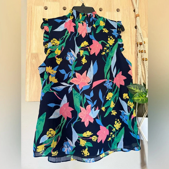 J Crew Factory Floral Mock Neck Sleeveless Blouse Size 6 MSRP $59. NWOT - Picture 4 of 4
